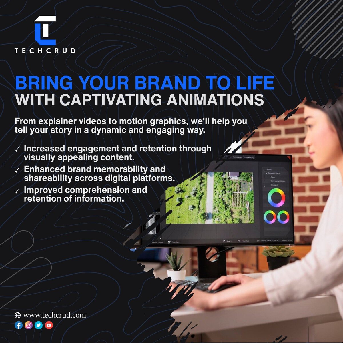 tech_crud's tweet image. Level up your brand's engagement with dynamic animations!
#creativemarketing #BrandEnhancement #animationeffects #techcrud #digitalmarketingforbeginners #audienceengagement #BrandingExcellence #VisualImpact