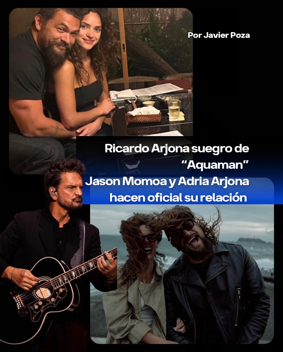 ¡ #RicardoArjona suegro de “Aquaman”! Con un par de fotografías en Instagram, #JasonMomoa y #AdriaArjona hicieron oficial su relación. En una de las fotos el actor abraza a Adria, actriz que se ha consolidado en Hollywood; hija de #RicardoArjona. Por @javierpoza