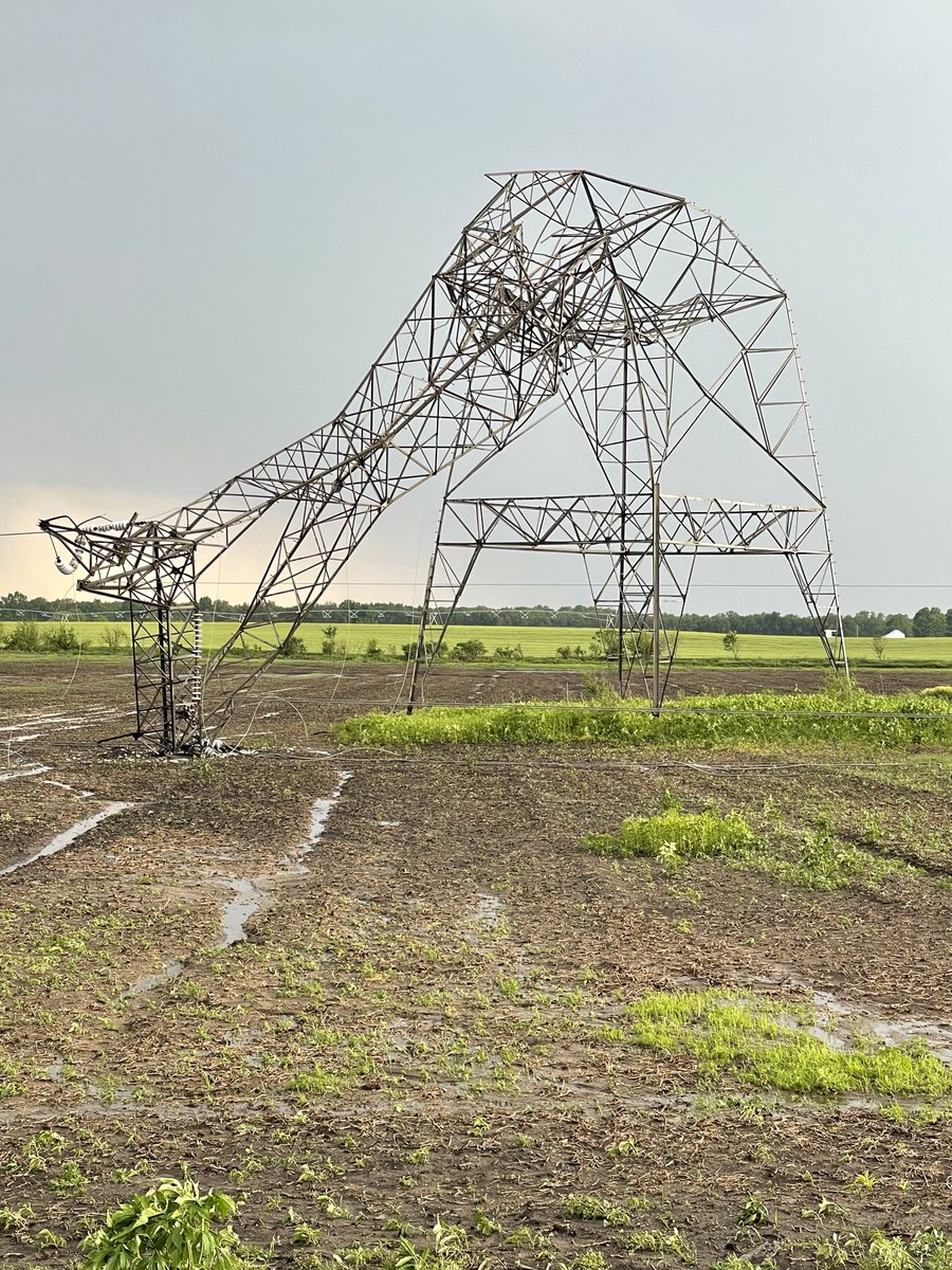 A lot of utility poles and power lines down including transmission towers. These are on CR 400 S between CR 425 W and CR 500 W in Scipio Township La Porte County