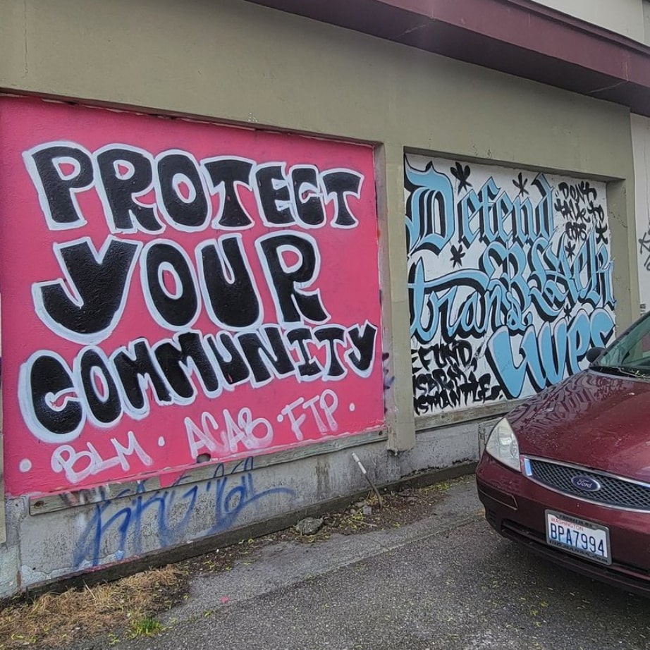 'Protect your community / Defend trans, black lives' Seen in Olympia, Washington