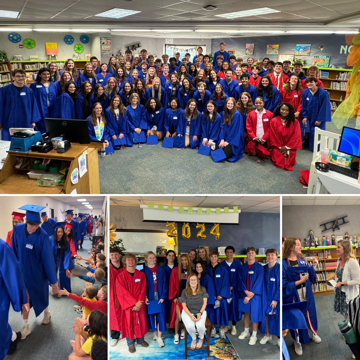 #YES, Senior Celebration is a favorite #FCEfish day @FCEhse!  Even previous Ts come back for it! We mingle, take class pics, walk the halls with current Ss, and then grab a muffin on the way back to high school. 🎉 
Congrats graduates @HSESchools! 🎓
@UrbanJason🐯@HSEPrincipal 🦁
