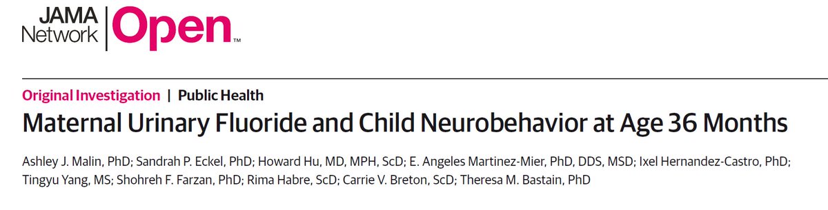 It takes an epidemiologist to link fluoride intake in pregnant women to neurobehavioral problems in kids... but it takes a nephrologist to explain why urinary fluoride is not a good proxy for intake. Thread on the new @JAMANetworkOpen study...