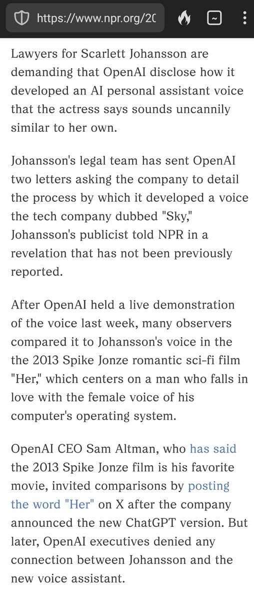 davidmichaels's tweet photo. When OpenAI announced its GPT-4o last week, the AI voice it used in its demo sounded like Scarlett Johansson's voice in the 2013 sci-fi film "Her," and she's upset.
#voice #ai
#rightofpublicity https://t.co/QhIwKvdVpR