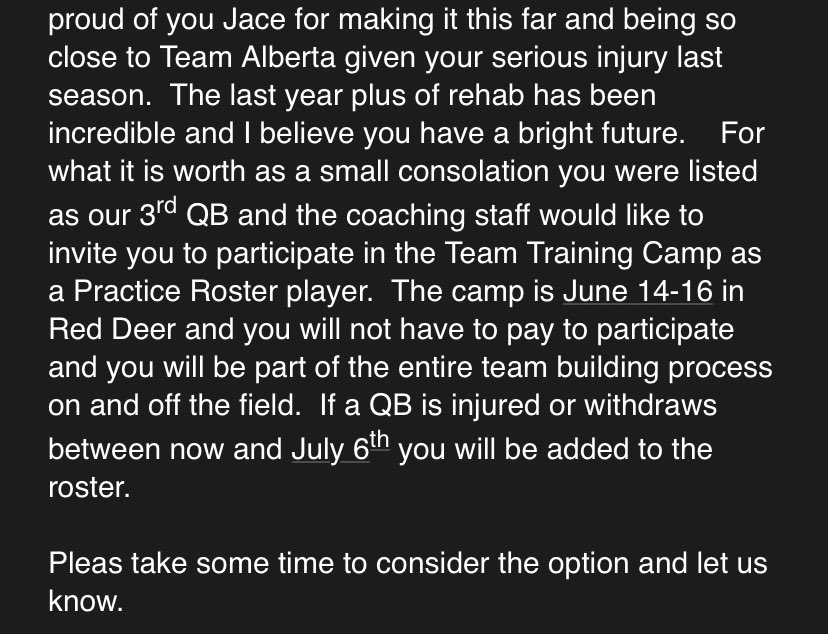 JaceMartins17's tweet photo. Thank you @FootballAlberta for the incredible opportunity. I am proud to be named 3rd QB in Alberta after the U18 Canada Cup tryouts. #2025QB
@UACoachMorris @ShoWill33 @CMarshWestern @MChance519 @CoachVDH @Coach_Sheahan @CoachMattSnyder @CoachKyleCole @CoachUrbanski https://t.co/ywjA4gvrdK