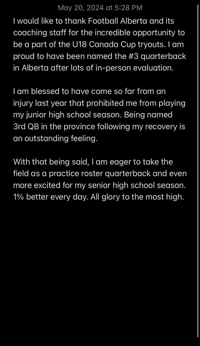 JaceMartins17's tweet photo. Thank you @FootballAlberta for the incredible opportunity. I am proud to be named 3rd QB in Alberta after the U18 Canada Cup tryouts. #2025QB
@UACoachMorris @ShoWill33 @CMarshWestern @MChance519 @CoachVDH @Coach_Sheahan @CoachMattSnyder @CoachKyleCole @CoachUrbanski https://t.co/ywjA4gvrdK