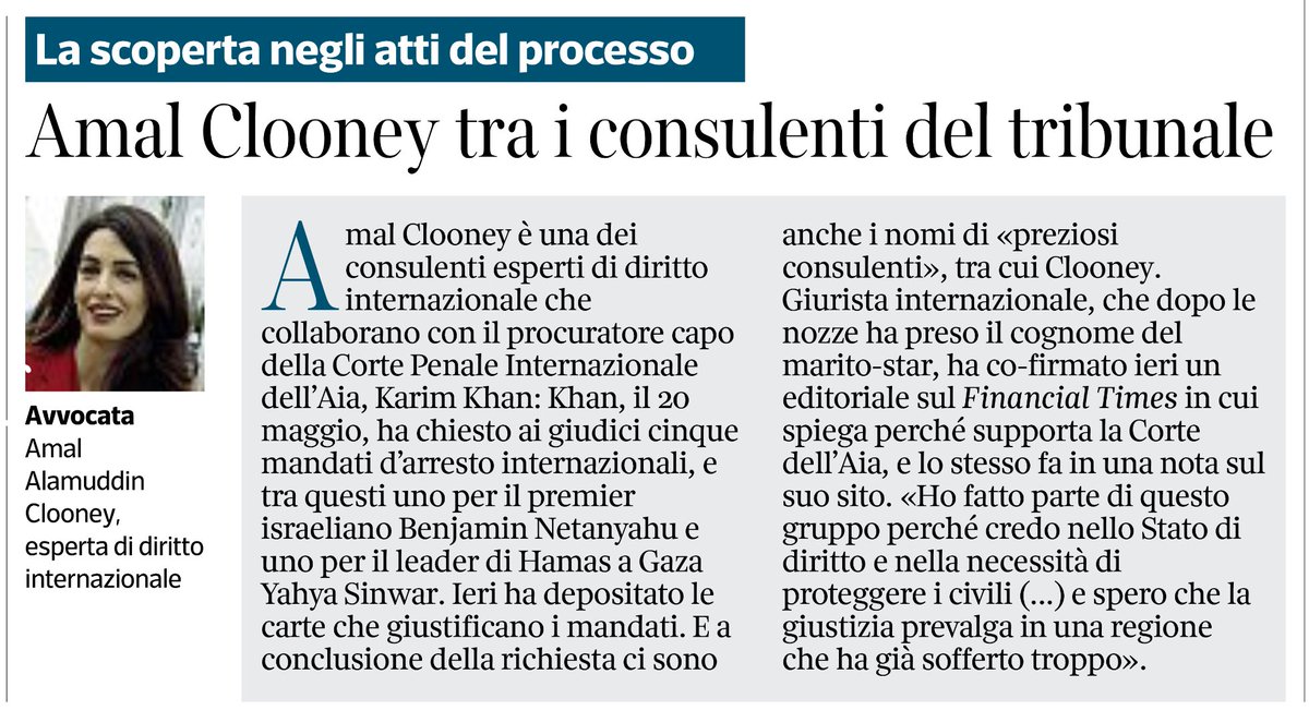 Amal Alamuddin Clooney, esperta di Diritto internazionale, tra i consulenti che hanno collaborato alla inchiesta che ha portato alla richiesta di mandato di cattura per Netanyahu e Sinwar: “Ho fatto parte di questo gruppo perché credo nello Stato di diritto e nella necessità di