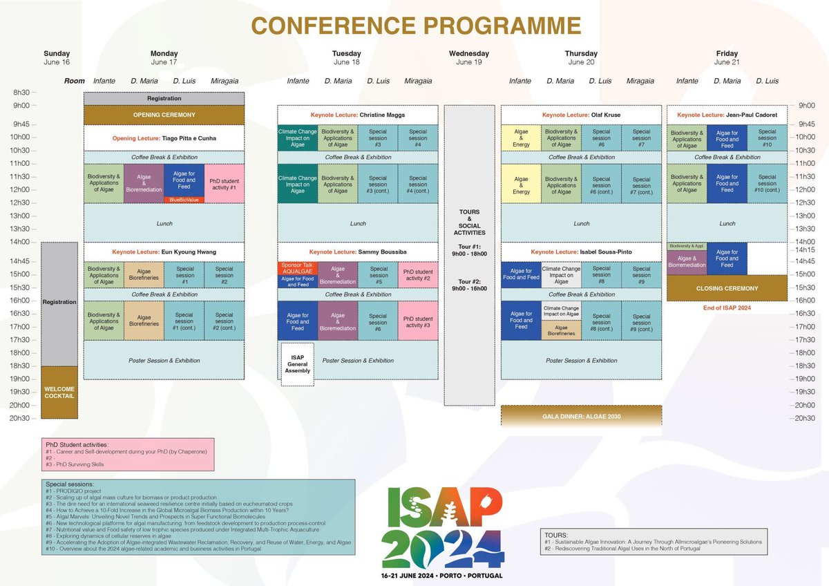 Take a look at #ISAP2024 congress program
Register today to reserve your spot at the event.
buff.ly/4ah8gCJ
International Society for Applied Phycology #CIIMAR Universidade do #Porto
#networking #algae #macroalage #microalage #algaeconference #algaecongress #ISAP