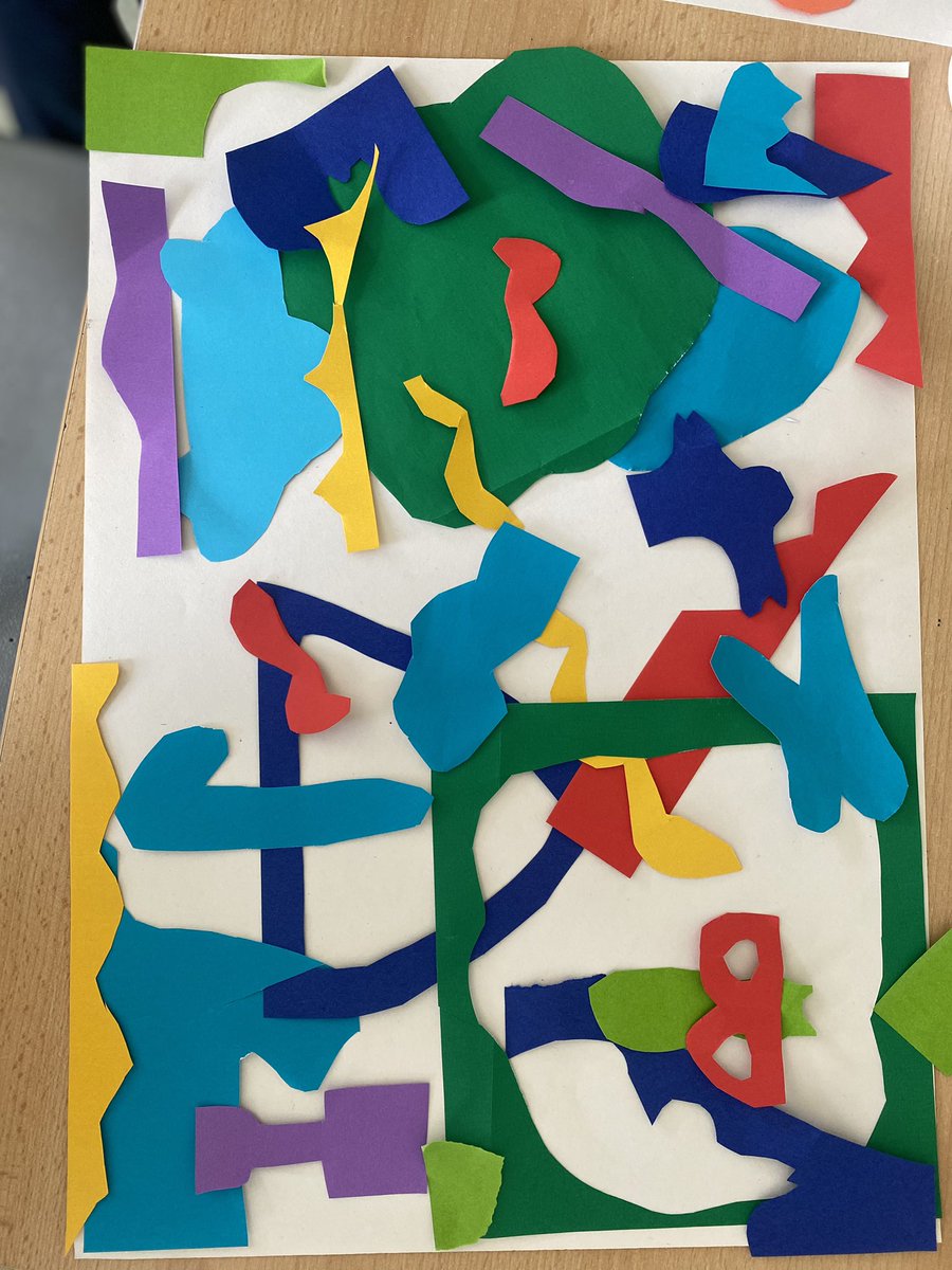 MsWardPBIS's tweet photo. Inspired by Henri Matisse, we also started to ‘draw with scissors’. To get us started on our project, we played around with creating different shapes, layering and used a variety of contrasting and complimentary colours #art #creative #primaryschool https://t.co/QEveJnHJhM