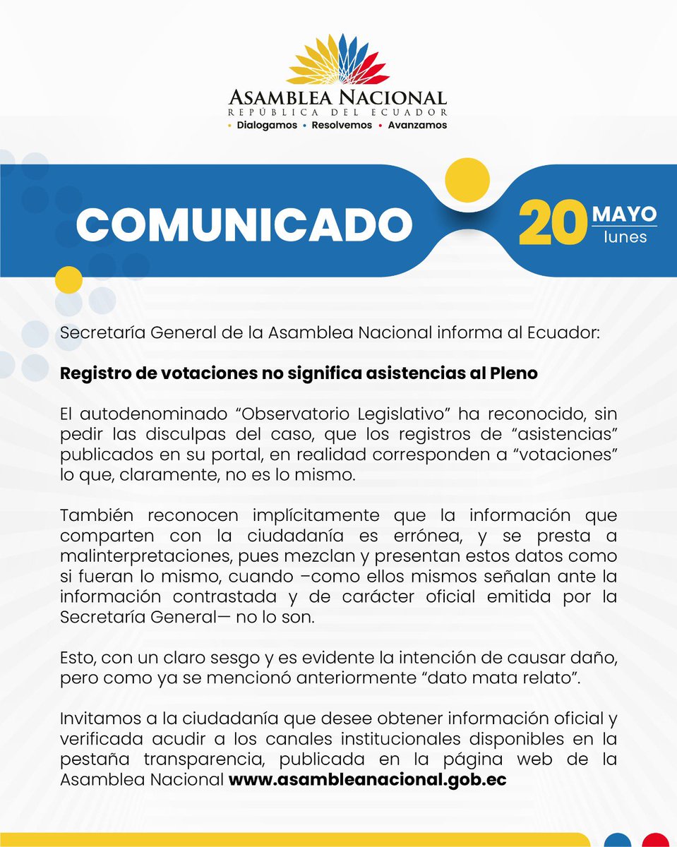 🔴 #COMUNICADO | En respuesta al Observatorio Legislativo de @FCD_Ecuador