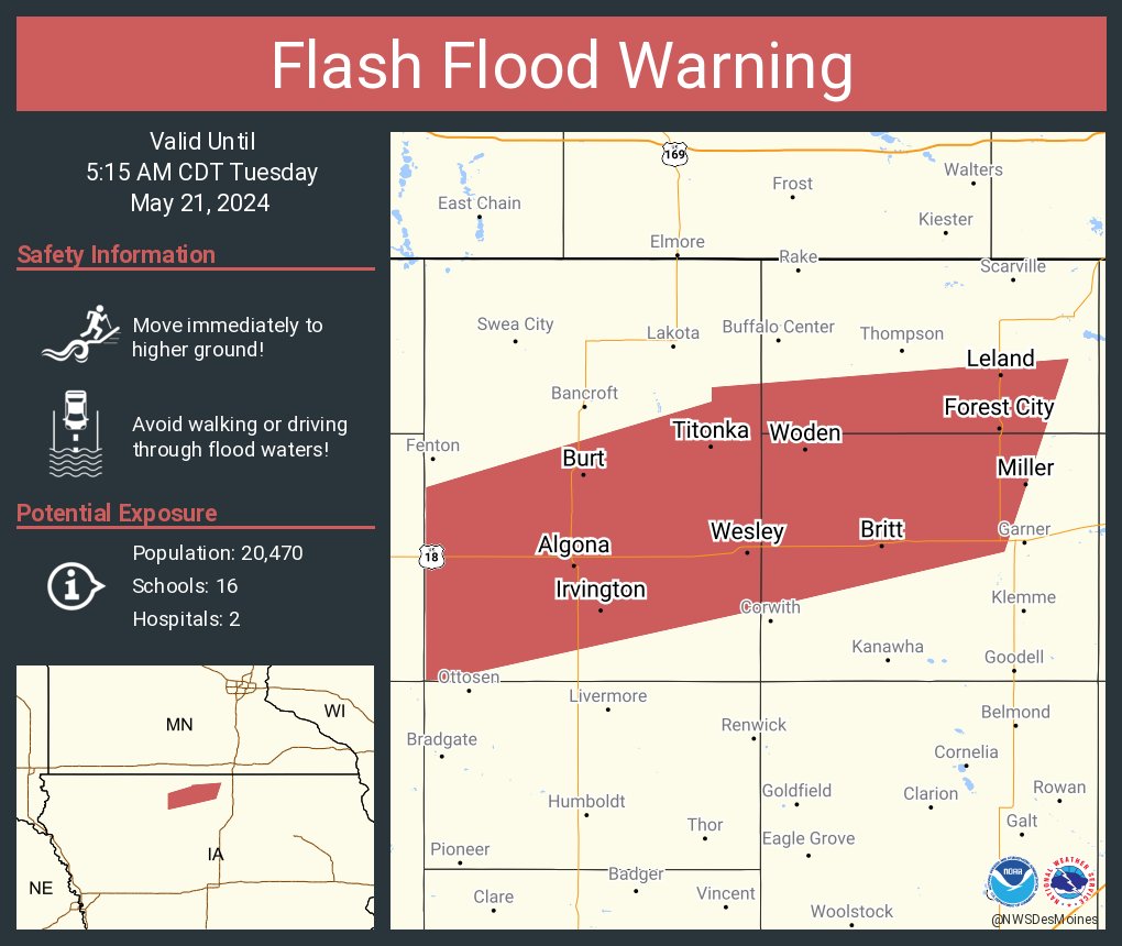 Flash Flood Warning including Algona IA, Forest City IA and Britt IA until 5:15 AM CDT