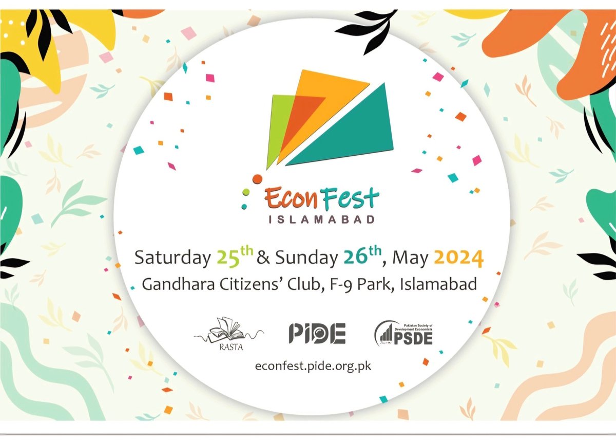 Macro Policy Lab (@macropolicylab) on Twitter photo The detailed programme of <a href="/PIDEpk/">Pakistan Institute of Development Economics (PIDE)</a>'s #EconFest2024 is here
◇ 25th-26th May, 2024
◇Gandhara Citizens' Club, F-9 Park The detailed programme of <a href="/PIDEpk/">Pakistan Institute of Development Economics (PIDE)</a>'s #EconFest2024 is here
◇ 25th-26th May, 2024
◇Gandhara Citizens' Club, F-9 Park