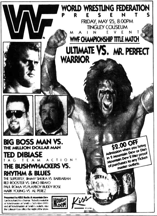 On this day in 1990: WWF wrestling in the Tingley Coliseum in Albuquerque, New Mexico! 🤼 #WWF #WWE #Wrestling #BigBossMan #TedDiBiase #MrPerfect #UltimateWarrior