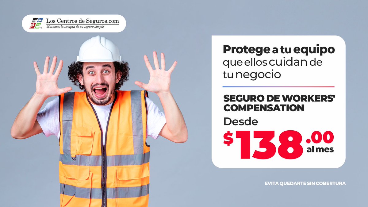 InsuranCenters's tweet photo. 𝐒𝐄𝐆𝐔𝐑𝐎 𝐃𝐄 𝐖𝐎𝐑𝐊𝐄𝐑𝐒❜ 𝐂𝐎𝐌𝐏𝐄𝐍𝐒𝐀𝐓𝐈𝐎𝐍 🇺🇸 👷‍♂️🏗️
Desde $138 al mes.
Seguridad laboral garantizada.
#seguroderesponzabilidadcomercial #contractorinsurance #seguros #workerscompensation🩼 #polizasdeseguros🛡 #insuranceservices

☎ Cotiza ahora: 919-415-0102 https://t.co/USXlp7wyFC