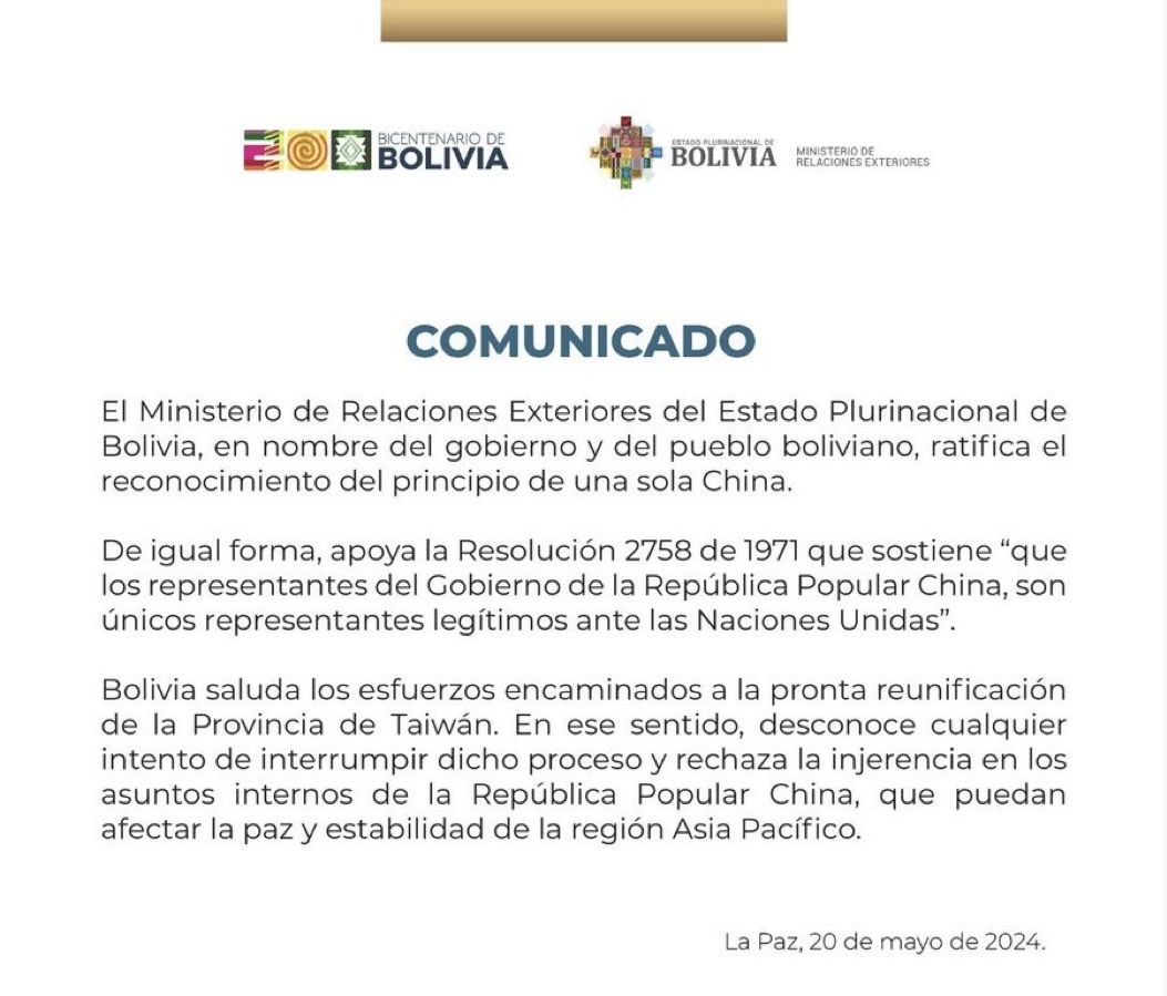 La destrucción de la política ydel servicio exterior no para!! El Gobierno no contento con perder en La Haya el tema marítimo y el Silala; de asociarse a las dictaduras de Venezuela y Nicaragua y de apoyar la invasión rusa a Ucrania; ahora promueve la invasión de Taiwán.