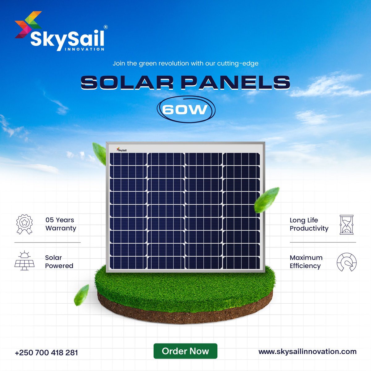 🌿 Join the Green revolution with SkySail Innovation's cutting-edge Solar Panels 60W! 🌞 Take charge of your energy consumption and embrace a sustainable future. Let's harness the power of the sun together! 💡 #SkySailInnovation #SolarPower