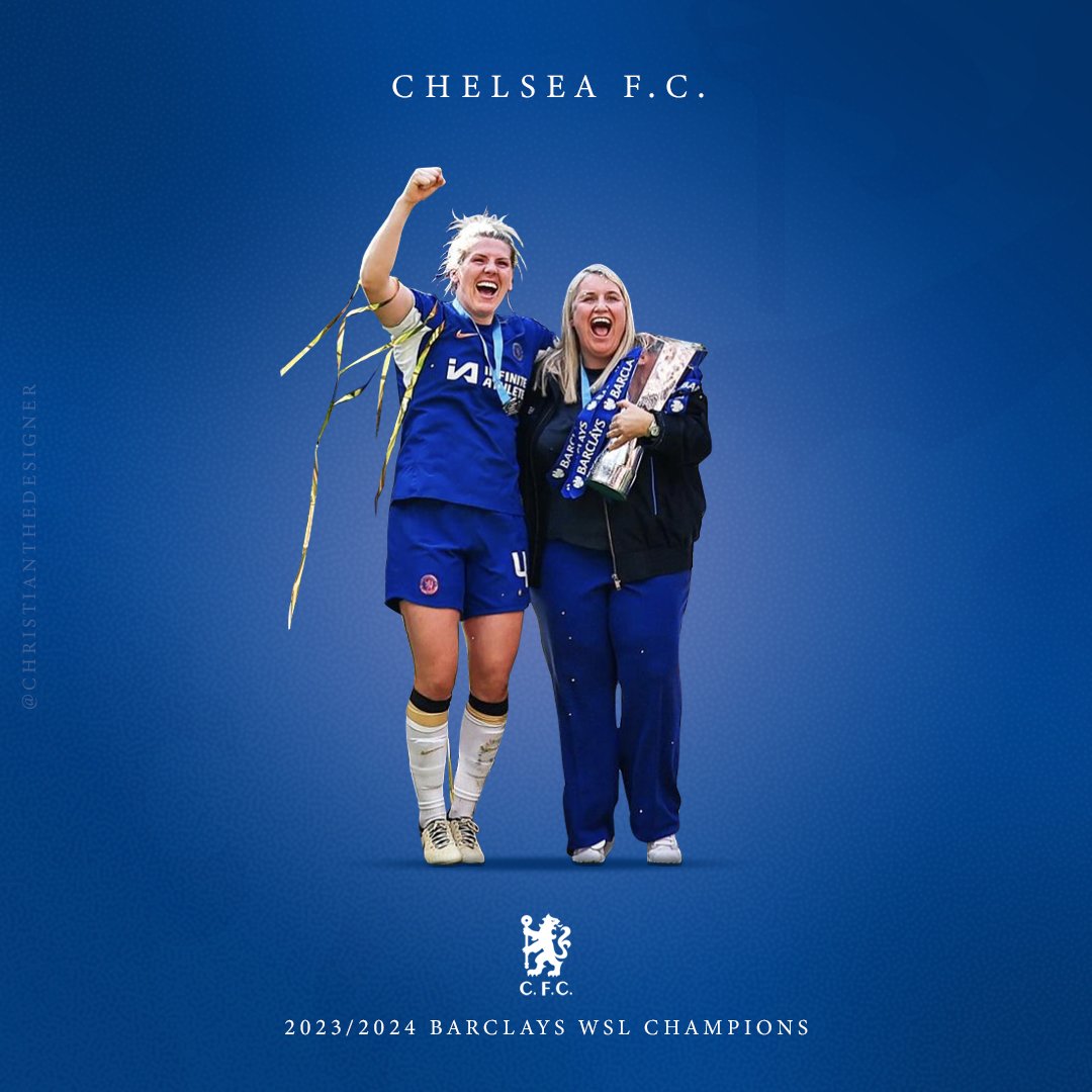 Personal project: Chelsea FC, the 2023/2024 WSL Champions! 🏆

#glorytogod #gloriaadios #laamoaellamichinabella #chelseafc #wsl #woso #smsports #freelancedesigner #graphicdesign #design #blueisthecolor #stamfordbridge #emmahayes #england #football #futbol #christianthedesigner