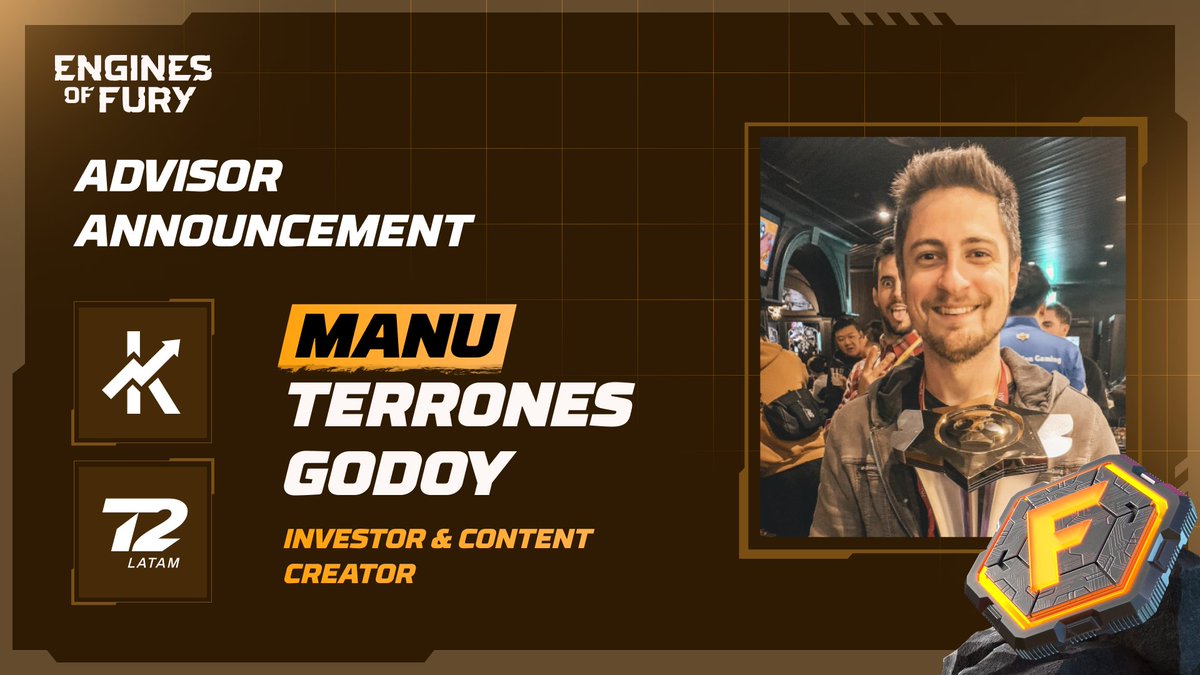 It's official - King of all things gaming &amp; Web3 - <a href="/KmanuS88/">Manu Terrones Godoy</a> is joining the Engines of Fury advisory board! 💫

🕹️ The biggest Latam content creator with 1+ Million gaming fan base
🎮 Founder of e-sports guild @T2LATAM 
🚀 Advisor for <a href="/OverworldPlay/">OVERWORLD</a>, <a href="/playbigtime/">Big Time</a> &amp; <a href="/zk_Race/">zkRace</a>