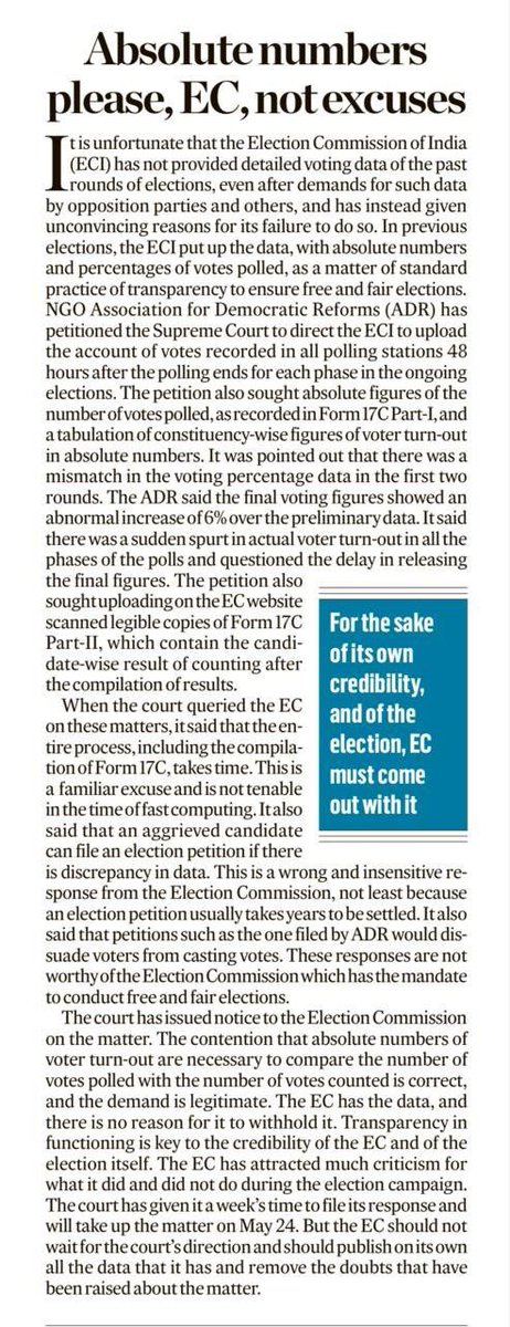 The #ECI has the data, and there is no reason for it to withhold it. #Transparency in functioning is key to the credibility of the ECI and of the #election itself! 📰 Editorial Column by the @DeccanHerald Article Link: deccanherald.com/opinion/editor… #Elections2024 #India