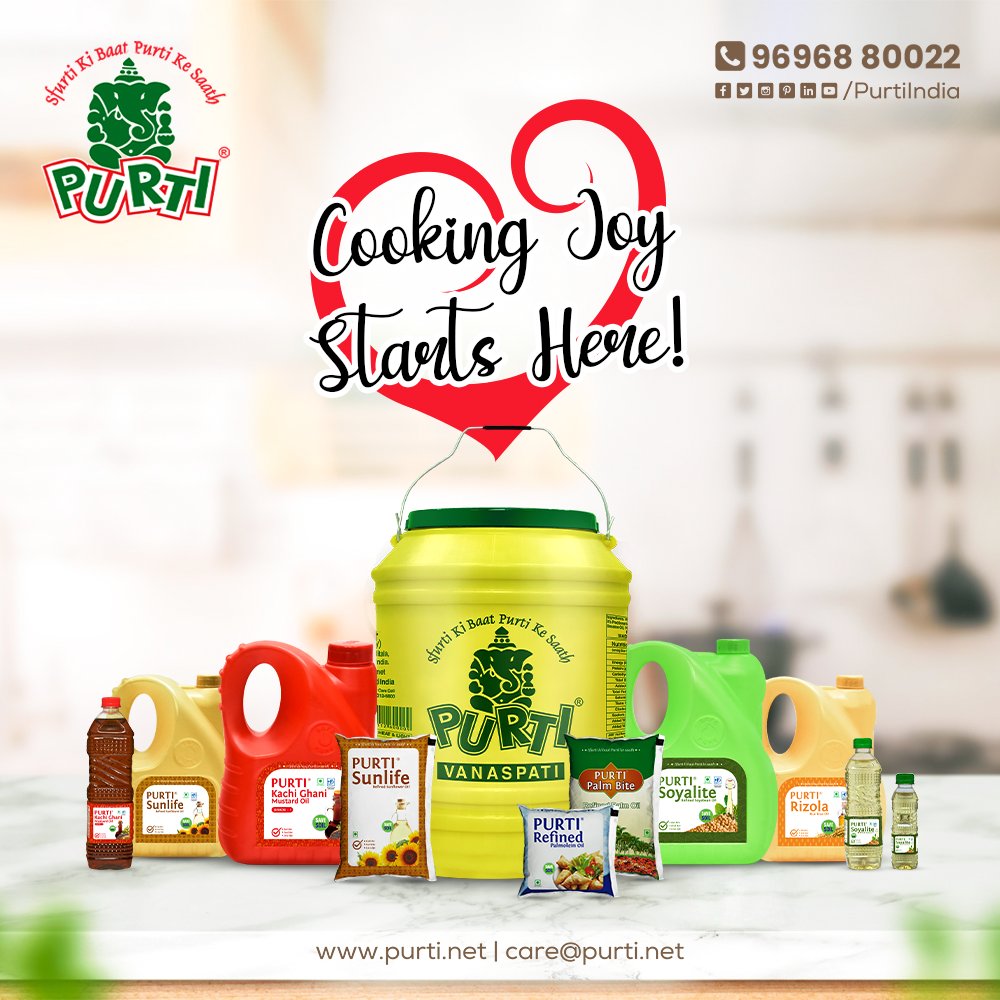 Discover the essence of culinary joy with 𝐏𝐮𝐫𝐭𝐢 𝐈𝐧𝐝𝐢𝐚, where every cooking adventure begins!!

For Distributorship  📞on 96968 80022

#Purti #EdibleOil #CookingOil #cookingadventures #culinaryjoy #essenceofoil #refinedoil #sunfloweroil #PurtiPalmBite #refinedpalmoil