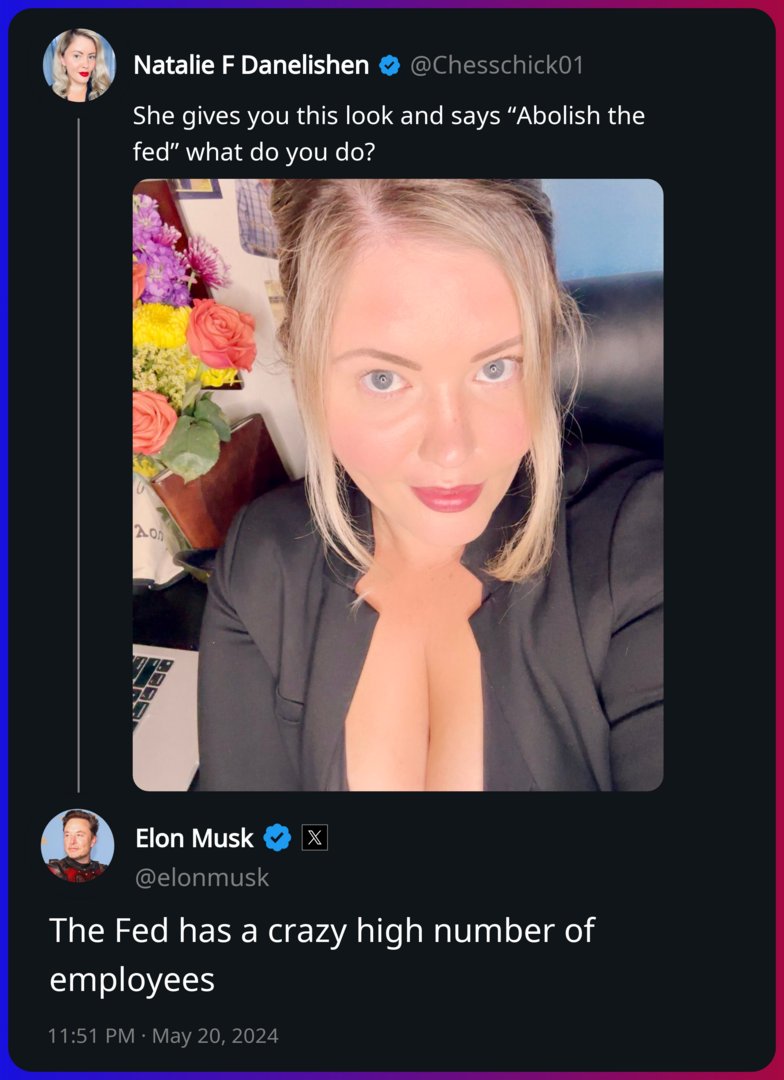 Elon Musk replied to Natalie F Danelishen x.com/Chesschick01/s…