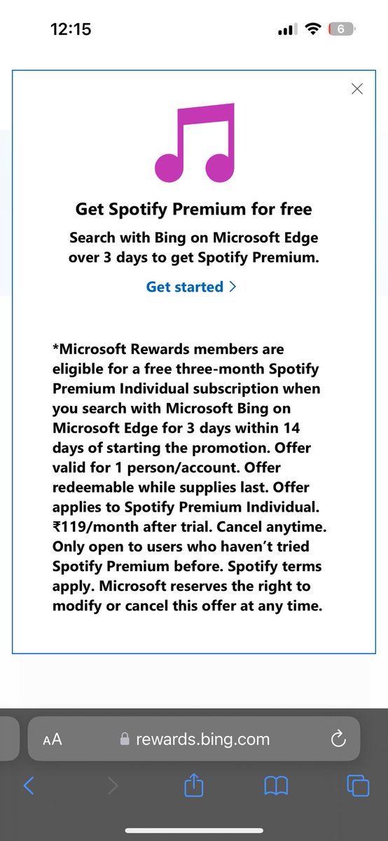 Microsoft rewards is offering 3 months free spotify. Search anything in microsoft bing for 3 days and get a code.