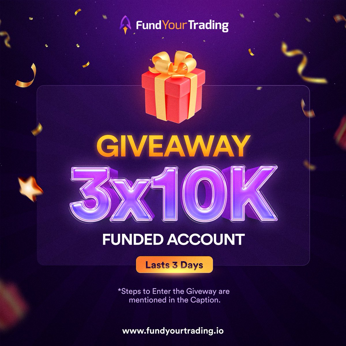 MEGA 3X10K GIVEAWAY🎊 To celebrate our official launch🚀 We've got an incredible giveaway for you! 1⃣ Like & Retweet This Post 2⃣ Join our Newsletter: fundyourtrading.io 3⃣ Tag 3 Traders Lasts 3 Days ⌛️