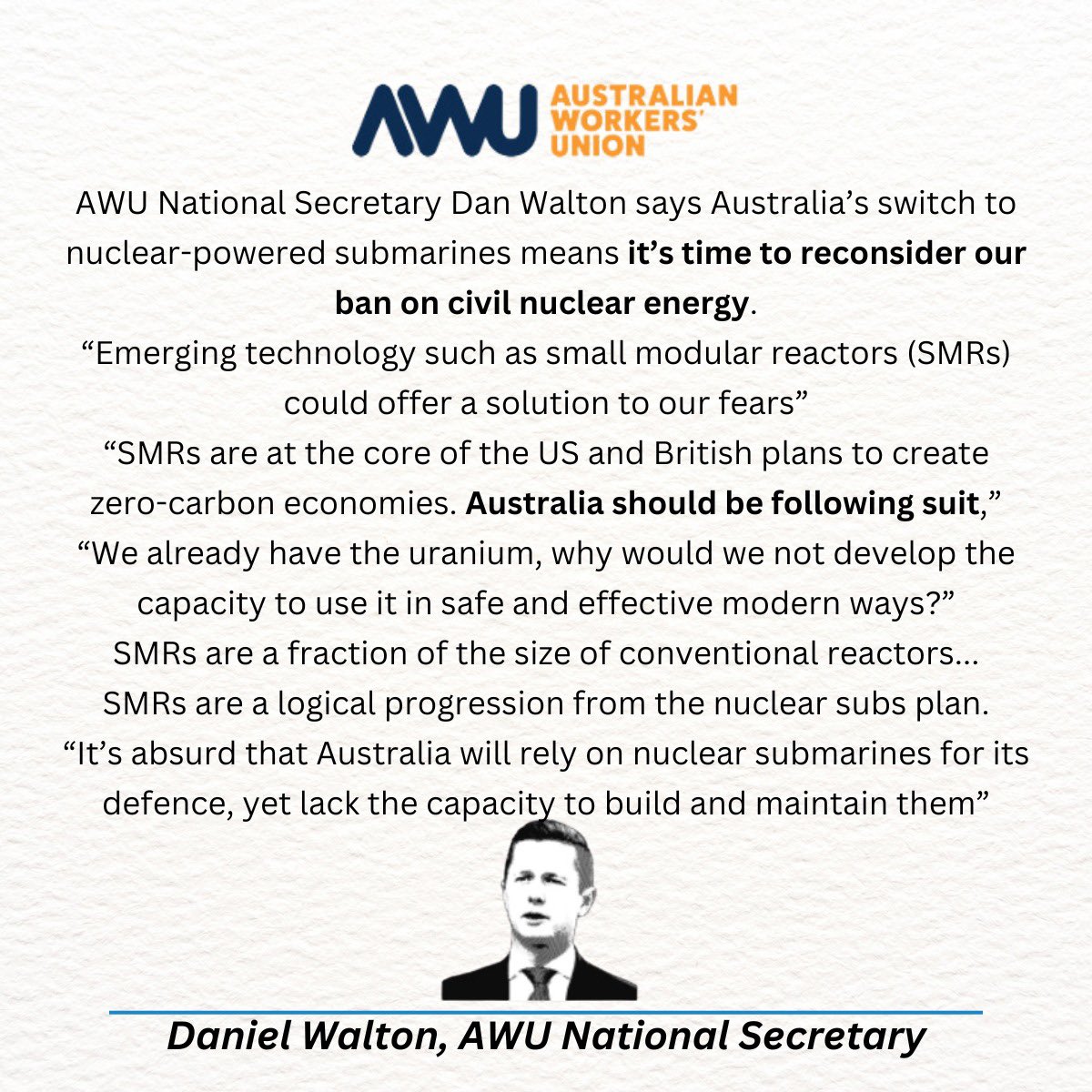 This Union boss is trying to pretend the AWU isn’t pro-nuclear. You have to wonder what has changed? He says the AWU hasn’t ‘entered the debate’ — well he might have missed this contribution: awu.net.au/national/news/…