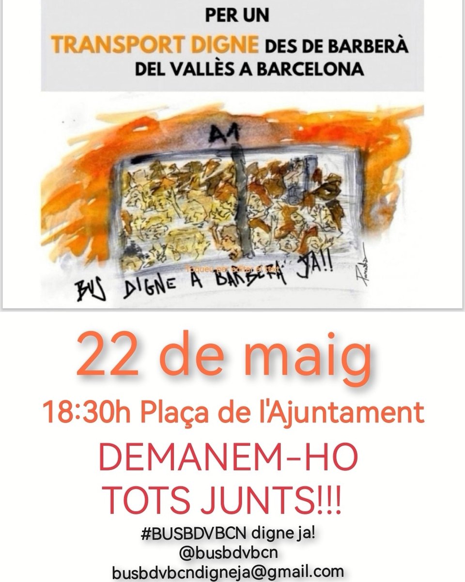 #BarberàdelVallès necessita un transport públic digne i accessible per a tots els
ciutadans. La situació actual és insostenible, no podem dependre del Transport de Sabadell ni Badia. @ajuntamentbdv @ATMbcn @oriolmartorig  @interiorcat @gencat @MoventisInfo  @DiariDeSabadell