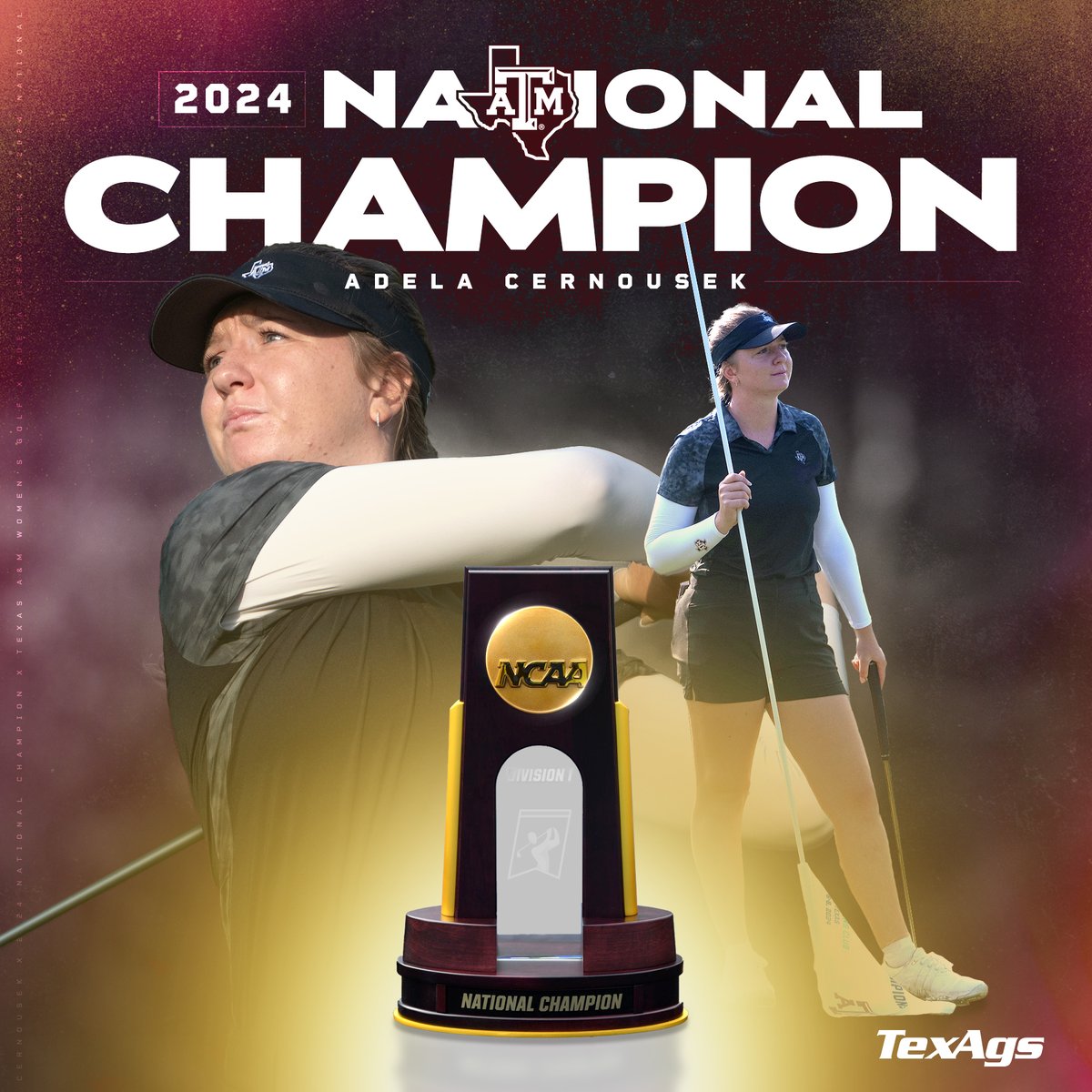TexAgs's tweet photo. ⛳️ HISTORY IN CALI ⛳️

@adela_cernousek is the 2024 NCAA Individual NATIONAL CHAMPION 🏆👍 https://t.co/oVt5Nz8gZe