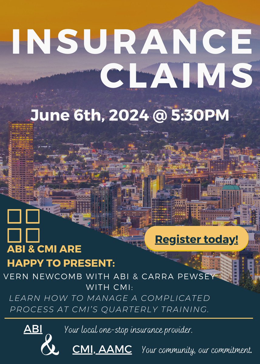 CommMgtInc's tweet image. Board training, June 6th @ 5:30PM, subject is: Insurance Claims, with Vern Newcomb, from ABI, and Carra Pewsey, from CMI! Register today!
communitymgt.com/board-member-t…
#CommunityManagmentInc #CommunityManager #AssociationInsurance #ABI