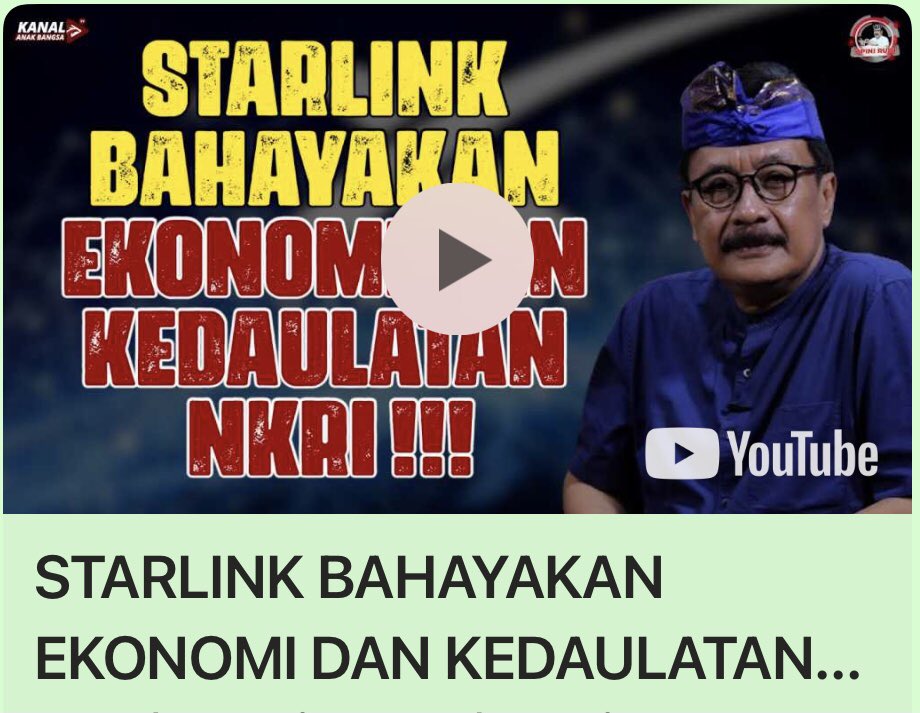 Bagi yang belum jelas dengan tulisan saya yg memang terbatas waktu dan tempatnya, silahkan simak wawancara saya di youtube dengan saudara Rudi Kamri ini. Dari persoalan pengaruh Starlink terhadap Satelit SATRIA yang kita miliki, kedaulatan digital dan keamanan data hingga