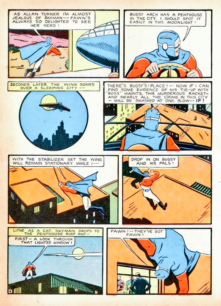 'Skyman' (chapter one) script: Gardner Fox (as Paul Dean), art: Ogden Whitney from Skyman#1 (1941 Columbia Comics).