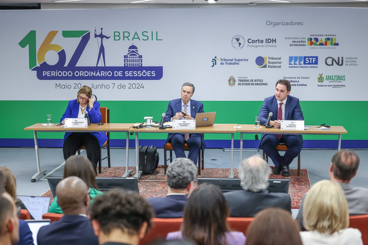 👩🏻‍⚖️👨🏻‍⚖️O Supremo Tribunal Federal (STF) sediou nesta segunda-feira (20), no plenário da Corte, a sessão de abertura do 167º Período Ordinário de Sessões da Corte Interamericana de Direitos Humanos. Na abertura, o presidente do STF, ministro Luís Roberto Barroso, e a presidente da