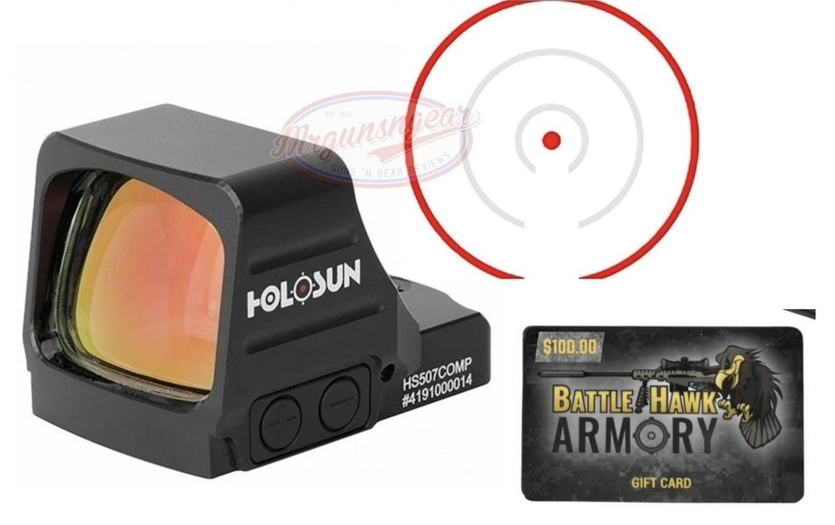 Holosun 507 Comp red dot optic with large window, top mounted battery, RMR footprint, 2 MOA dot and/or 8, 20 & 32 MOA ring, and 2-5 year battery life for $369 *shipped* plus you get a $100 gift card with purchase currently here: mrgunsngear.org/49gz4mN In stock as of this