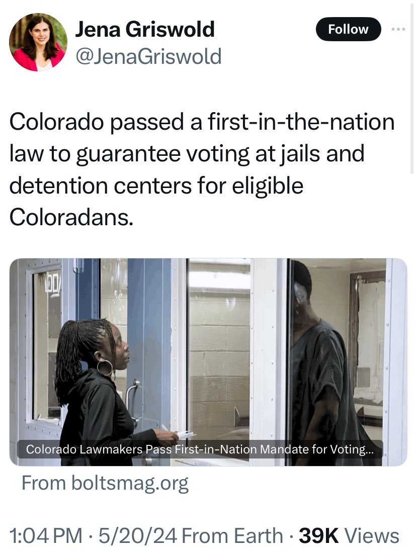 Colorado Democrats are the political party of, by and for the criminals. Don’t take my word for it. Take current Democrat Colorado Secretary of State Jena Griswold’s. #copolitics