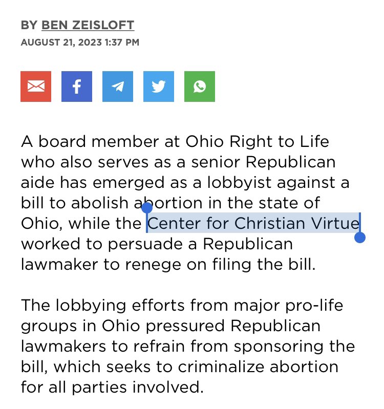 Center for Christian Virtue (@CCVPolicy) helped kill an abortion abolition bill in Ohio. republicsentinel.com/articles/exclu…
