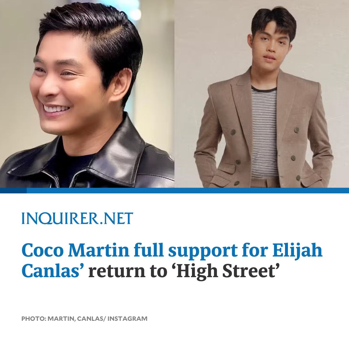 Coco Martin expressed his support for Elijah Canlas after he was cast as one of the leads in “High Street,” apart from portraying the villainous Pablo Caballero in the action series “FPJ’s Batang Quiapo.” READ MORE: inqnews.net/ElijahCoco