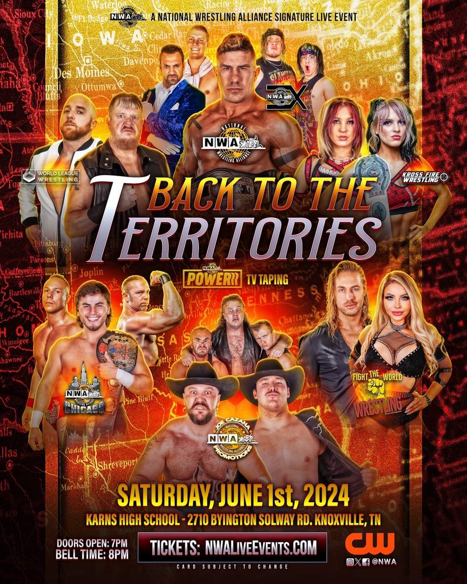 On June 1st @nwa Presents: 'Battle of the Territories' so much Talent in just 1 Night on the Card!!!! Its Absolutely Stacked. Get Tickets Online at nationalwrestlingalliance.com