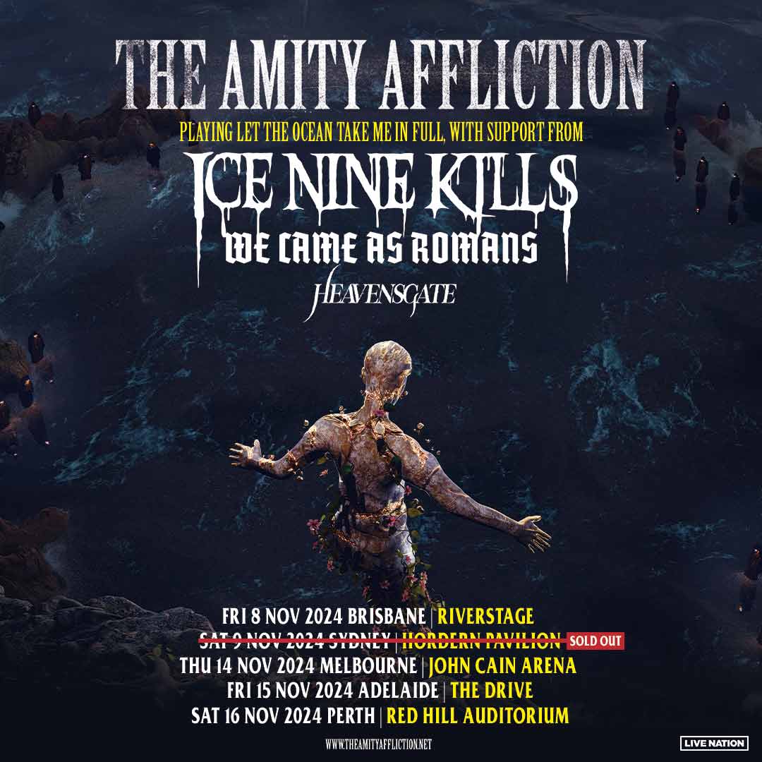 Tickets for @amityaffliction with special guests @ICENINEKILLS, @wecameasromans and Heavesgate at Sydney's Hordern Pavilion are now sold out! Sign up for the waitlist now to be first to hear when new tickets are released 👉 lvntn.com/TAAwaitlist