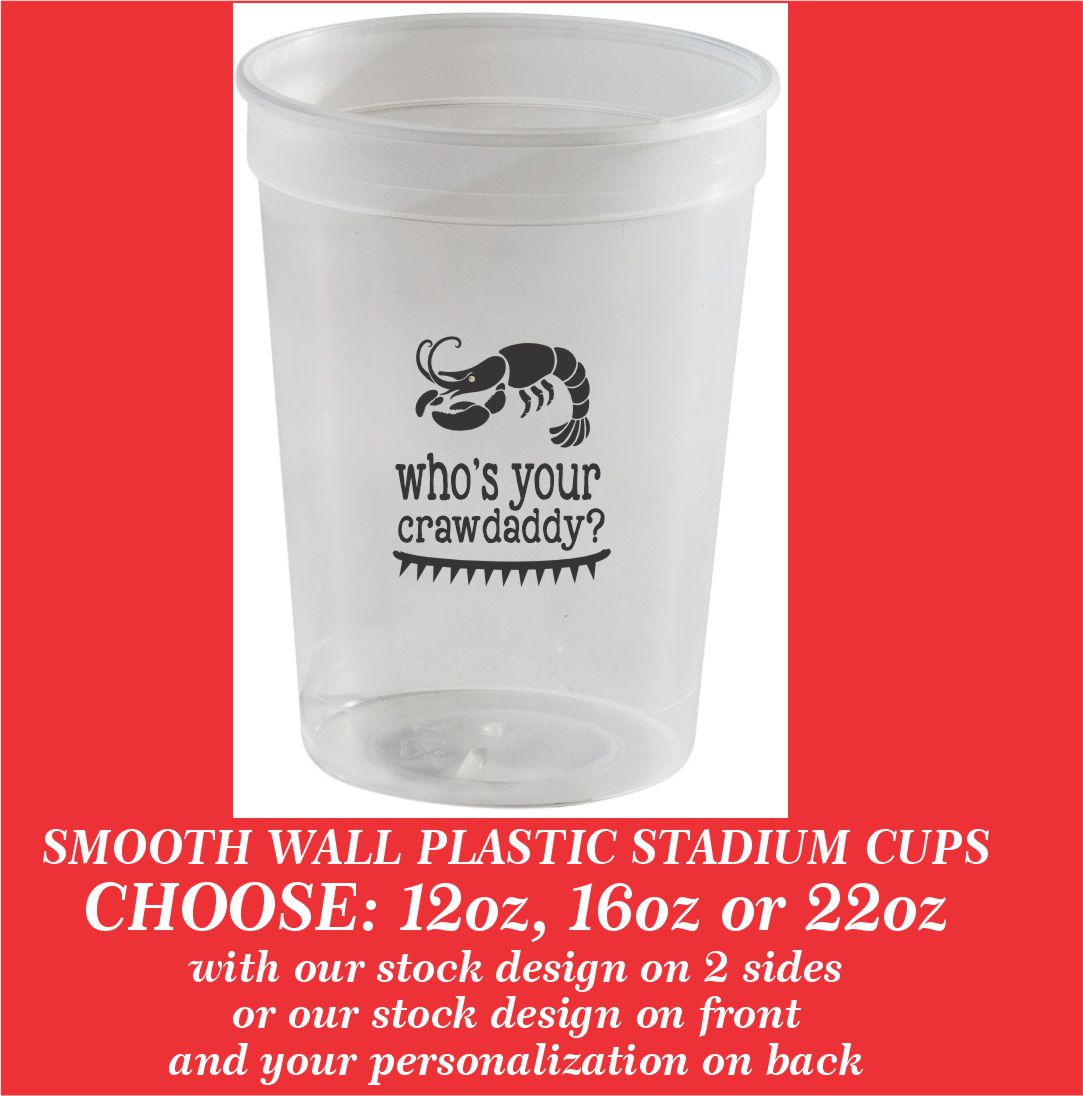 Custom Imprinted and Stock Design Stadium Cups! Smooth Wall Plastic Event Stadium Cups, can add your personalization - choose from 12oz, 16oz, 22oz cups #partybibs #adultbibs #5stars #sandscripts #etsy #weddingwipes #greatreviews #parties #weddings #events #stadiumcups