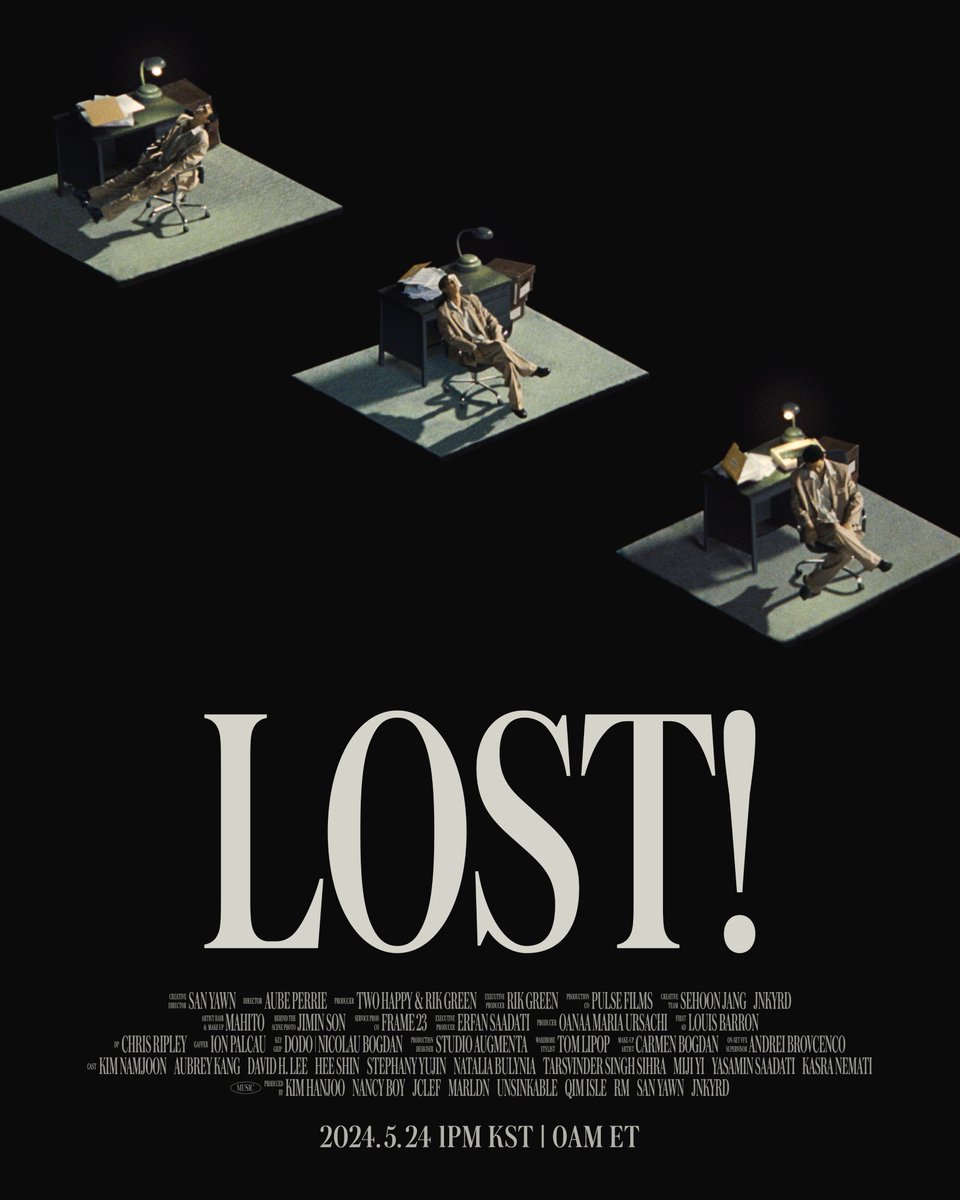 RM of @BTS_twt unveiled the posters for 'LOST!,' the lead track of his second album. 'LOST!' conveys a hopeful message that losing one's way is okay if you are with friends. The music video was produced in collaboration with Aube Perrie, known for directing Harry Styles' work.