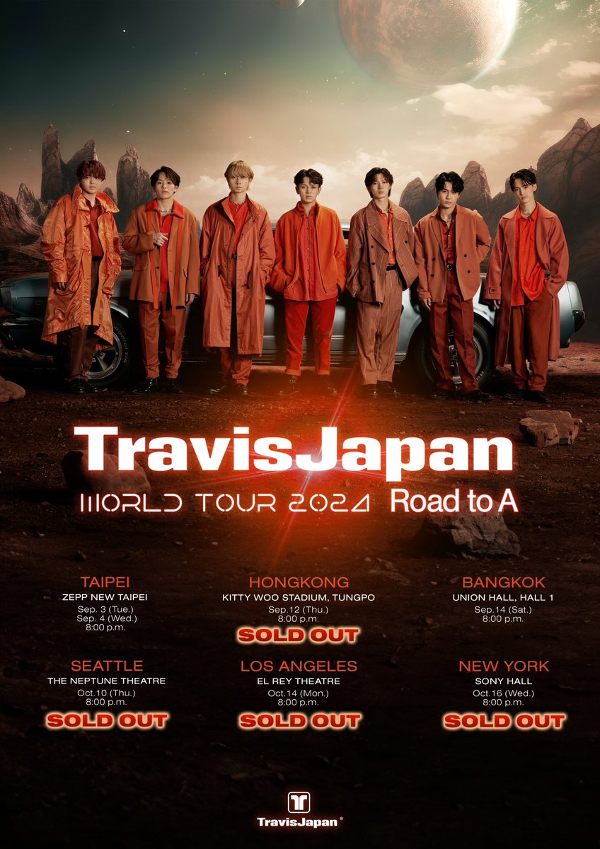 #TravisJapanWorldTour2024 Road to A🌏✈️

All U.S. dates& HongKong date SOLD OUT!! Thank you!

🎫Taipei show - Pre-sales (lottery system) until May 22, 7:00 p.m. (local time)
🎟️Bangkok show -General on sales begin on June 1, 11:00 a.m. (local time)

Just Dance Together!🌏🕺✨