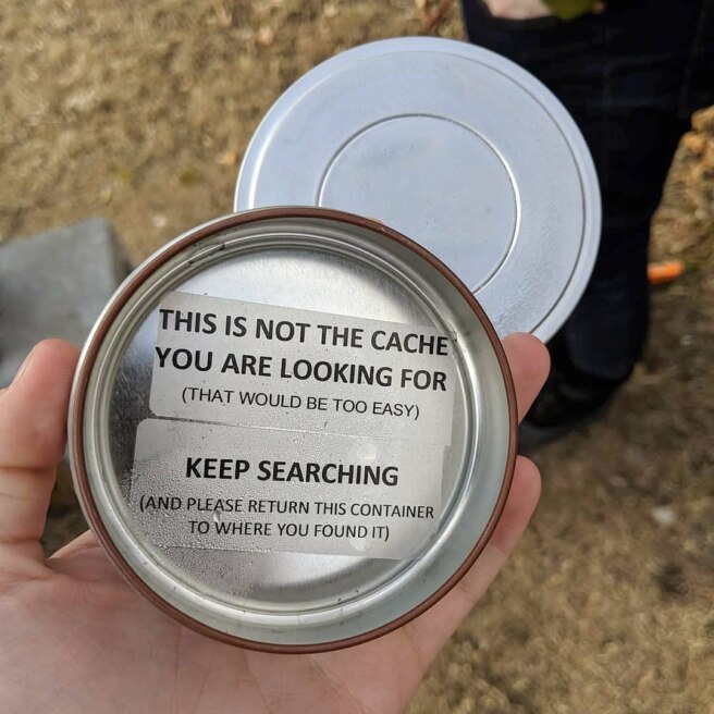 Q9: What is your opinion of red herring containers as part of a geocache hide?
#USGeocachingHour
(Okay, so technically this picture isn’t a meme, so we’ll bring the meme portion of the night to a close.)