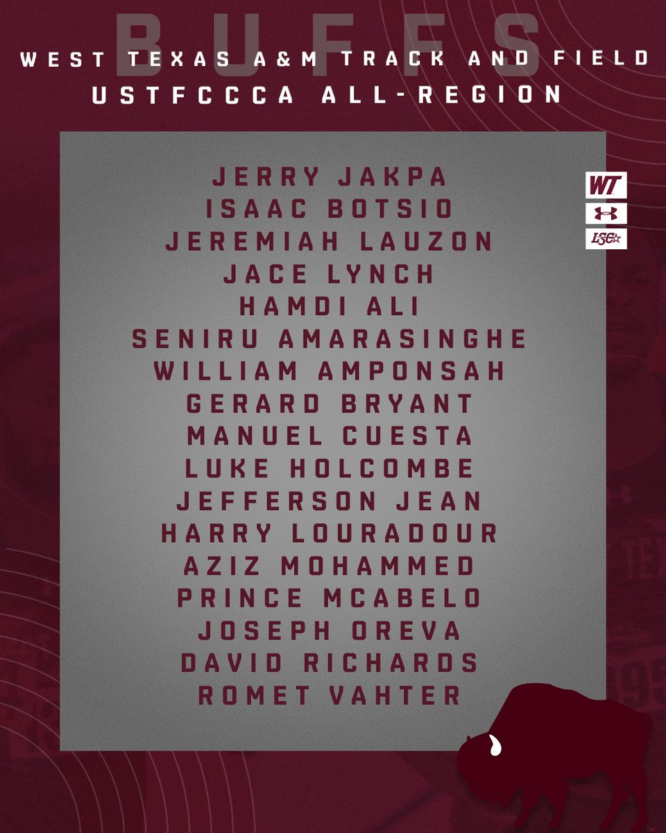 WTAMU_XCTF's tweet photo. 45 All-Region Honors for the Buffs and Lady Buffs this outdoor season! 🦬

#BuffNation #lscotf #NCAAtf https://t.co/EmxpNWwZ4a