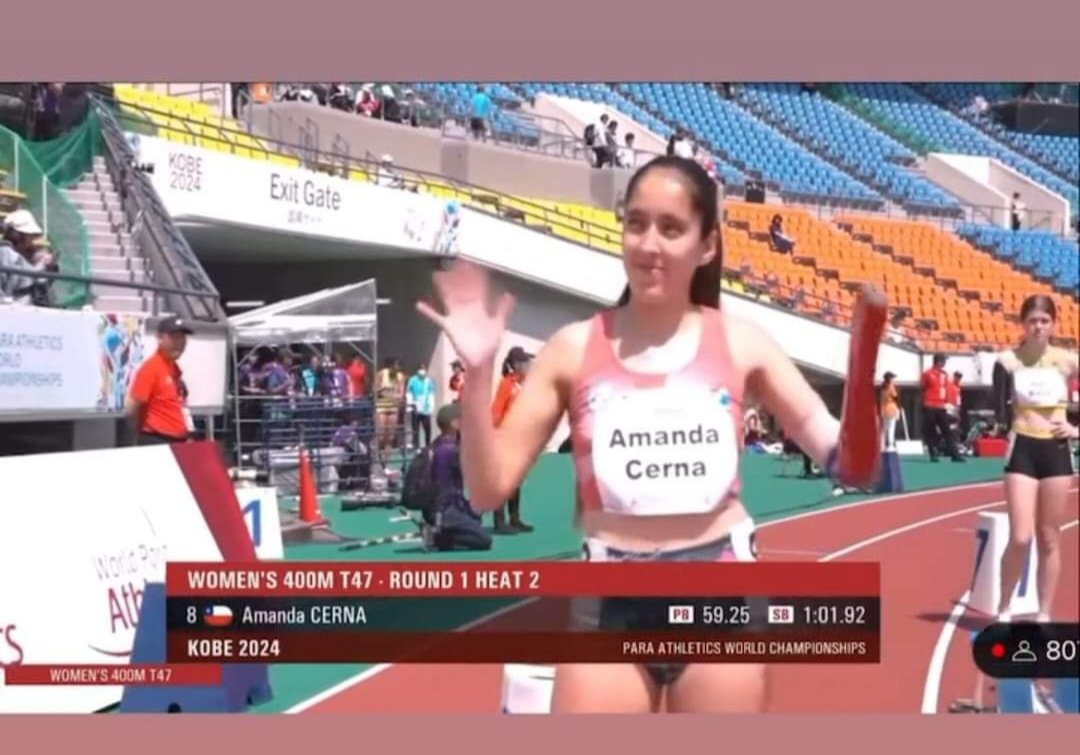 Amanda Cerna clasificó a la final de los 400 metros planos en el mundial de Para Atletismo de Kobe, Japón. La lucha por el cetro será mañana a las 21.00 hrs.
