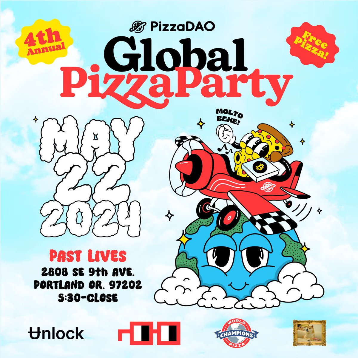 Come out this Wednesday to celebrate #BitcoinPizzaDay with 🍕FREE PIZZA🍕 and good peeps! See you there! 🗺🥳🍕 #GlobalPizzaParty #Portland 🍕 RSVP: eventbrite.com/e/2024-portlan…