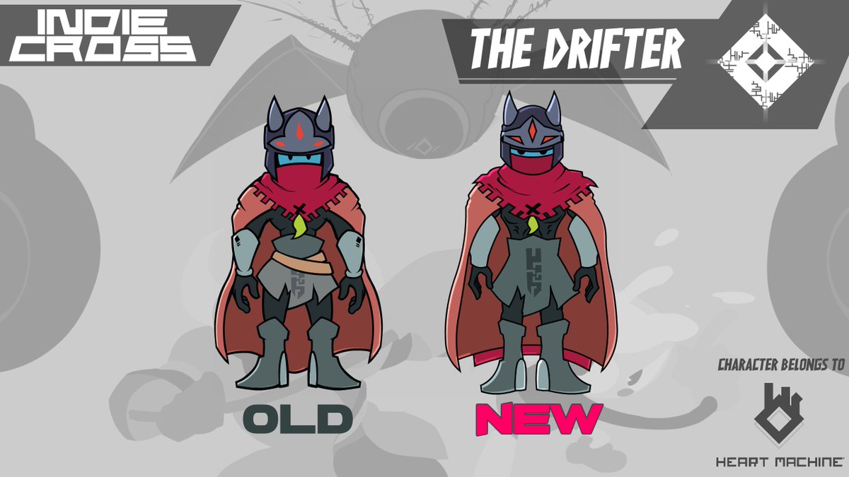 I'll try my best to post more about Indie cross Episode 2 from now on! here's a Slight redesign to the Drifter from Hyper light drifter!