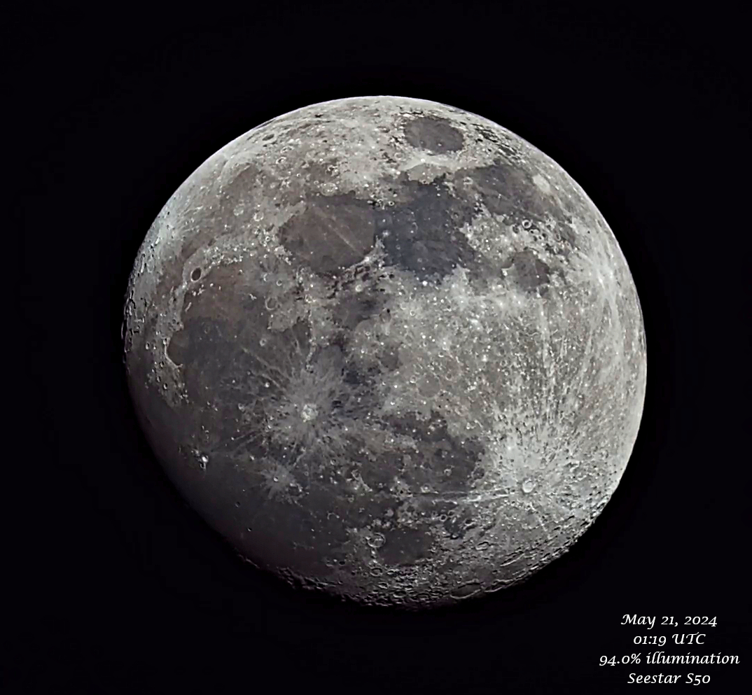 Tonight's 94.0% moon taken with @Seestar_astro #Astrophotography #MoonHour #ZWO