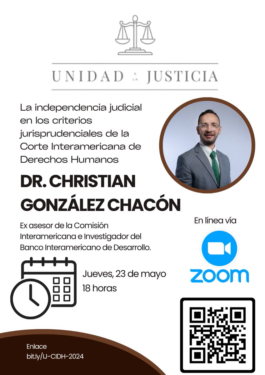 🚨La independencia judicial es clave 🚨 Temazo para escuchar al Dr. Christian González Chacón @ChrisChiru 👨‍⚖️ 📅Fecha: jueves, 23 de mayo ⏰Hora: 18 hrs 🛜Ingresa: bit.ly/IJ-CIDH-2024 #UnidadxlaJusticia