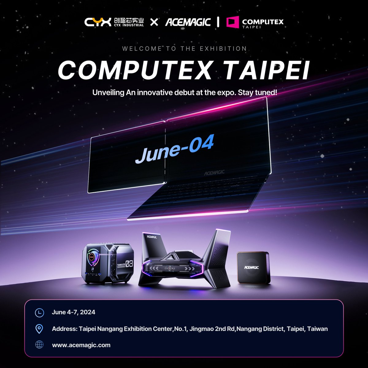 #ACEMAGICPC is excited to participate in the upcoming #COMPUTEX2024! 🖥️🚀⚡
Get ready to explore our latest mini PCs and... an Innovative New Product!🤫😲🔥
You're cordially invited!
📅 June 4-7, 2024
📍 Booth #N1244, Taipei Nangang Exhibition Center,No.1, Jingmao 2nd Rd,Nangang